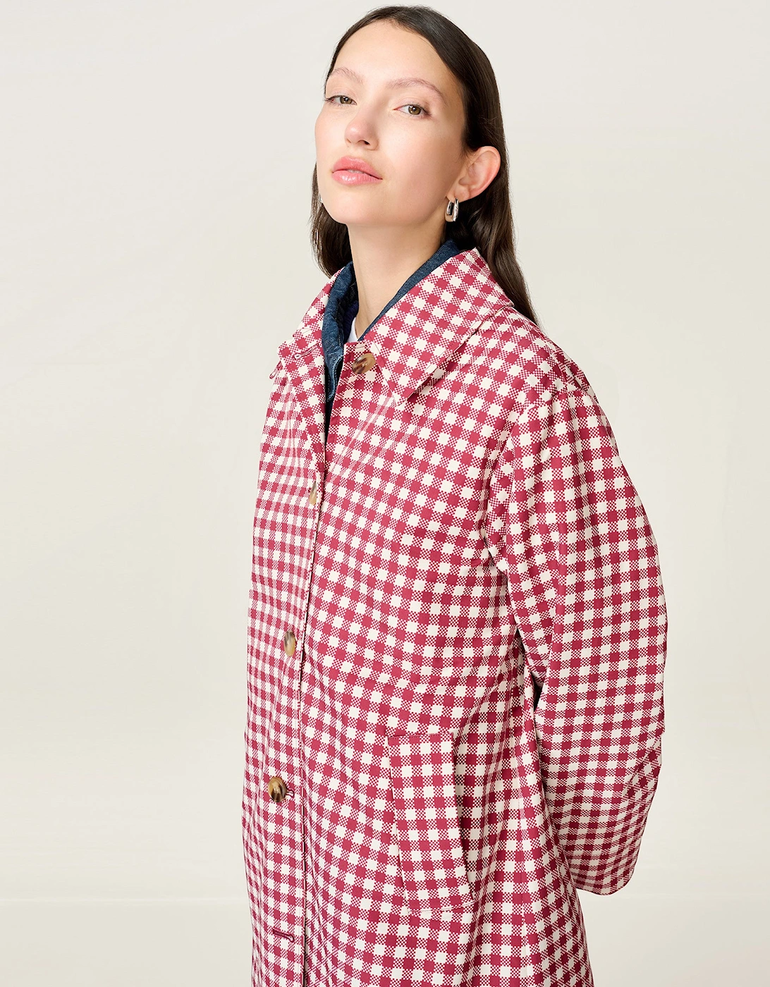 Charleston Checked Trench in Merlot and Cream