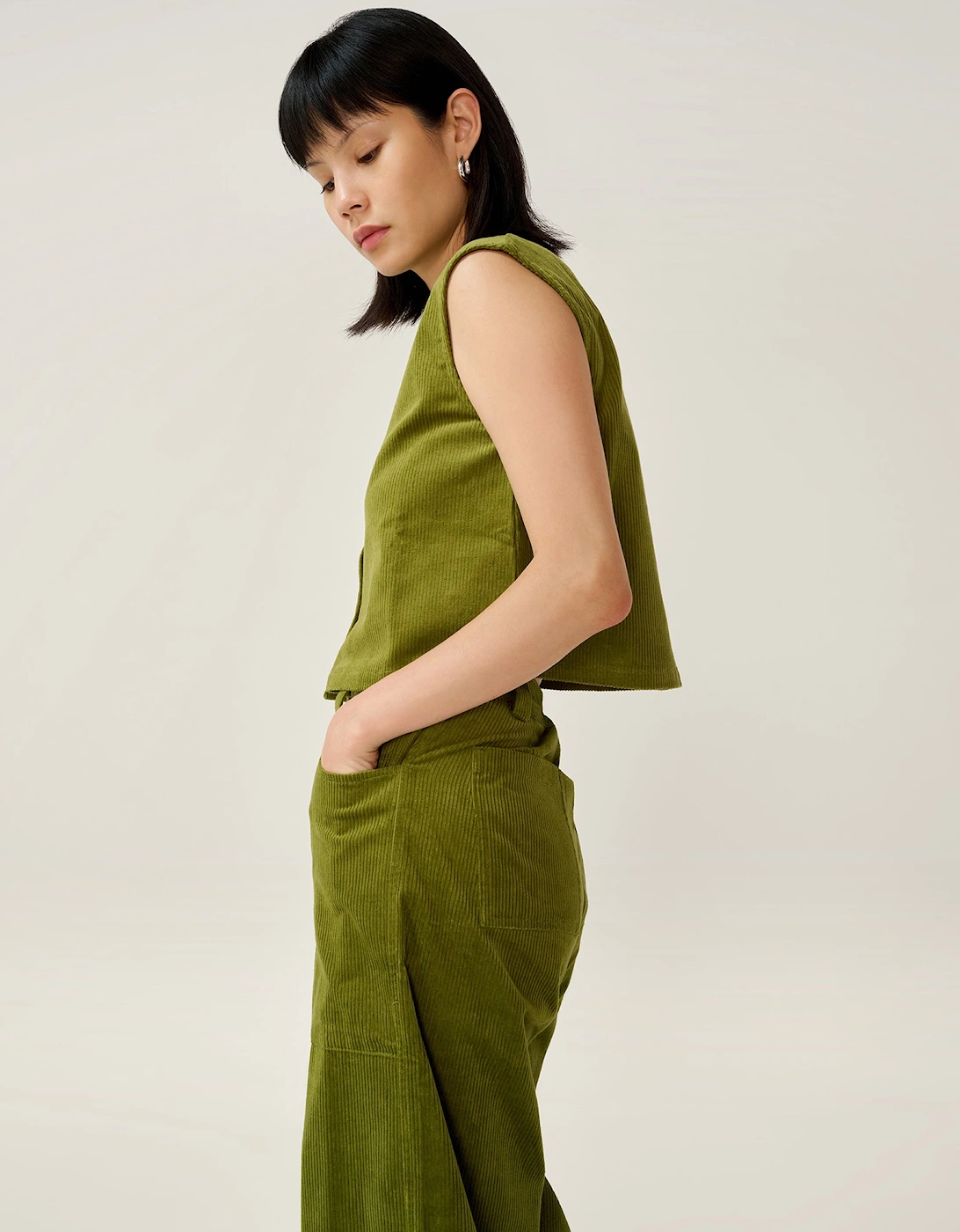 Cosme Cord Top in Moss Green