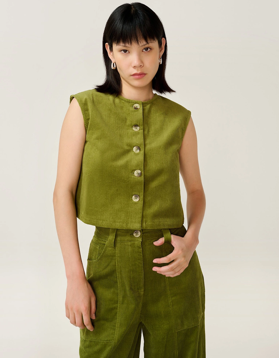 Omnes Women's Cosme Cord Top in Moss Green - Size: 12