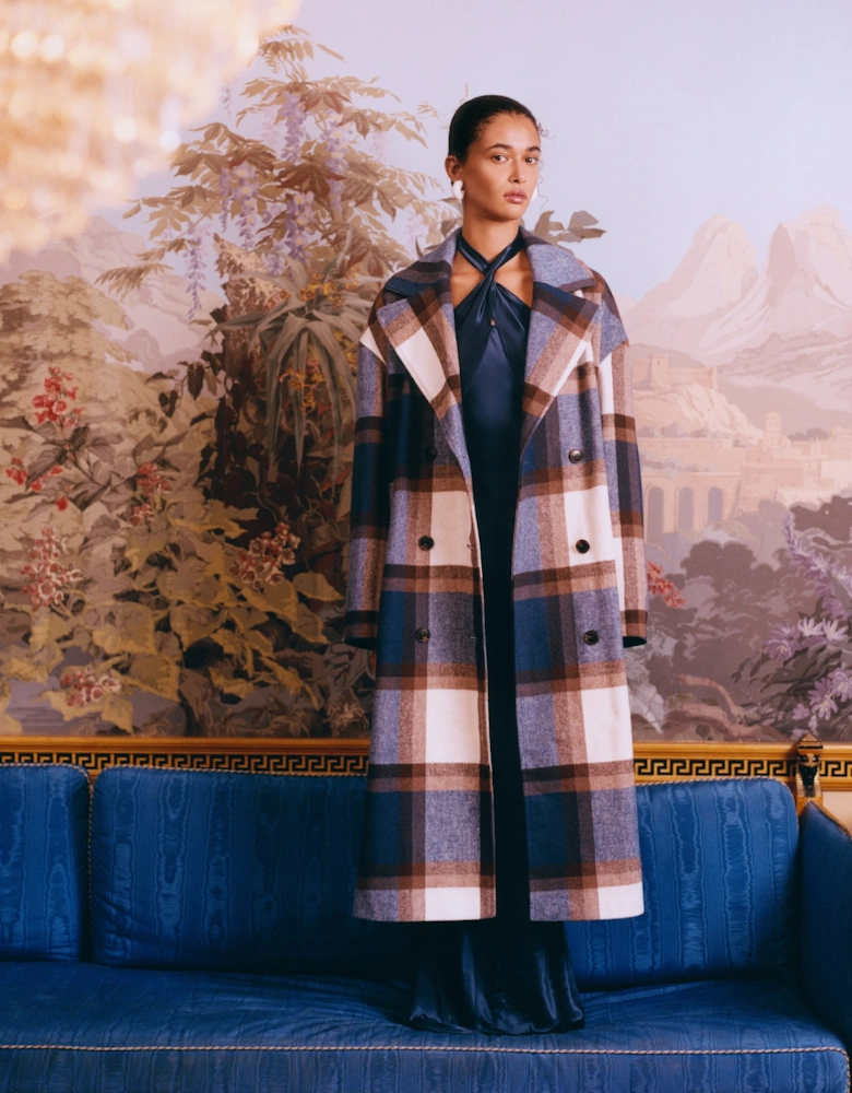 Tina Wool Blend Coat in Blue Check