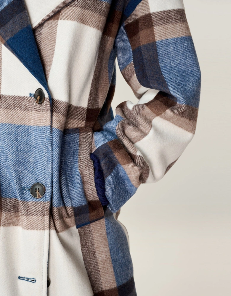 Tina Wool Blend Coat in Blue Check