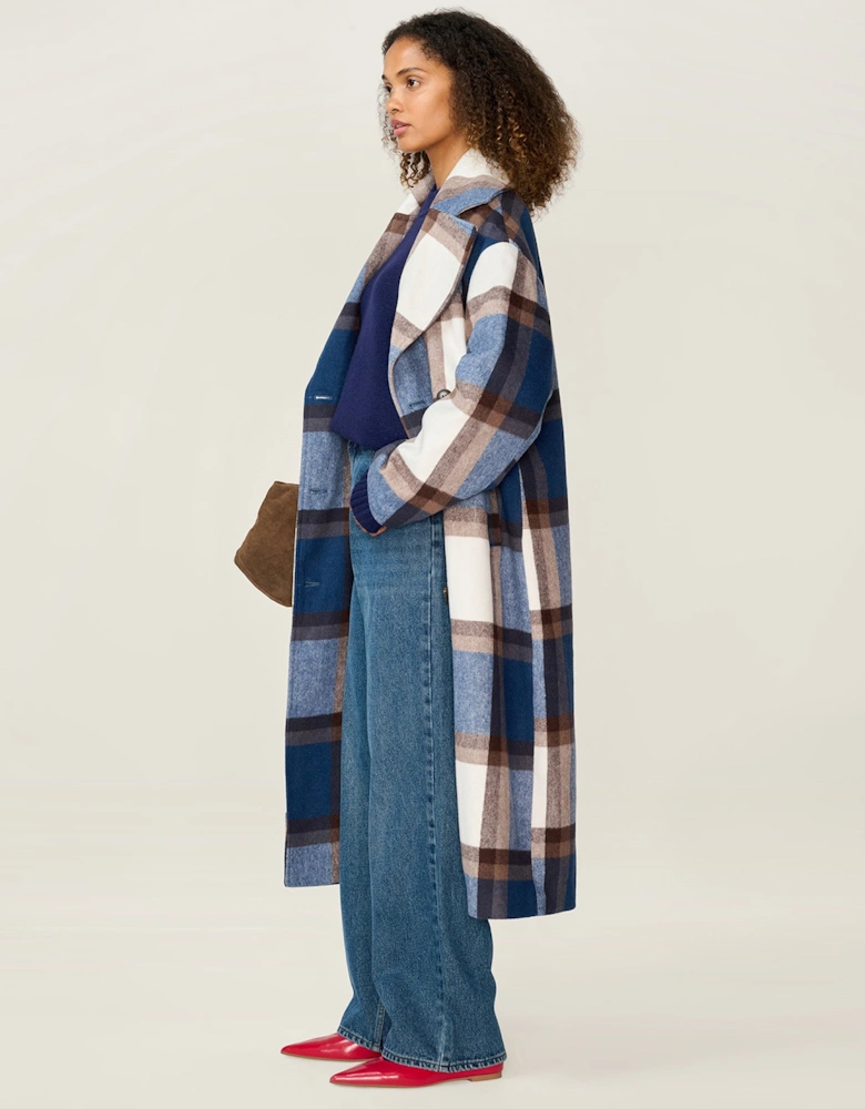 Tina Wool Blend Coat in Blue Check