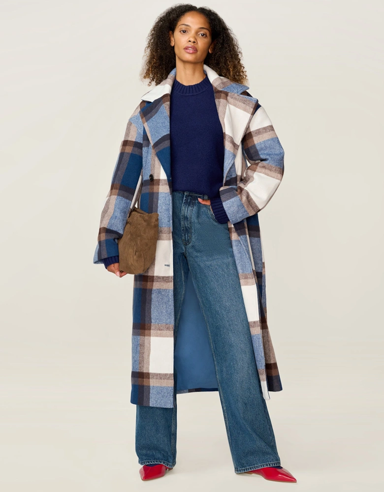 Tina Wool Blend Coat in Blue Check