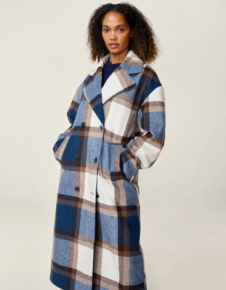 Tina Wool Blend Coat in Blue Check