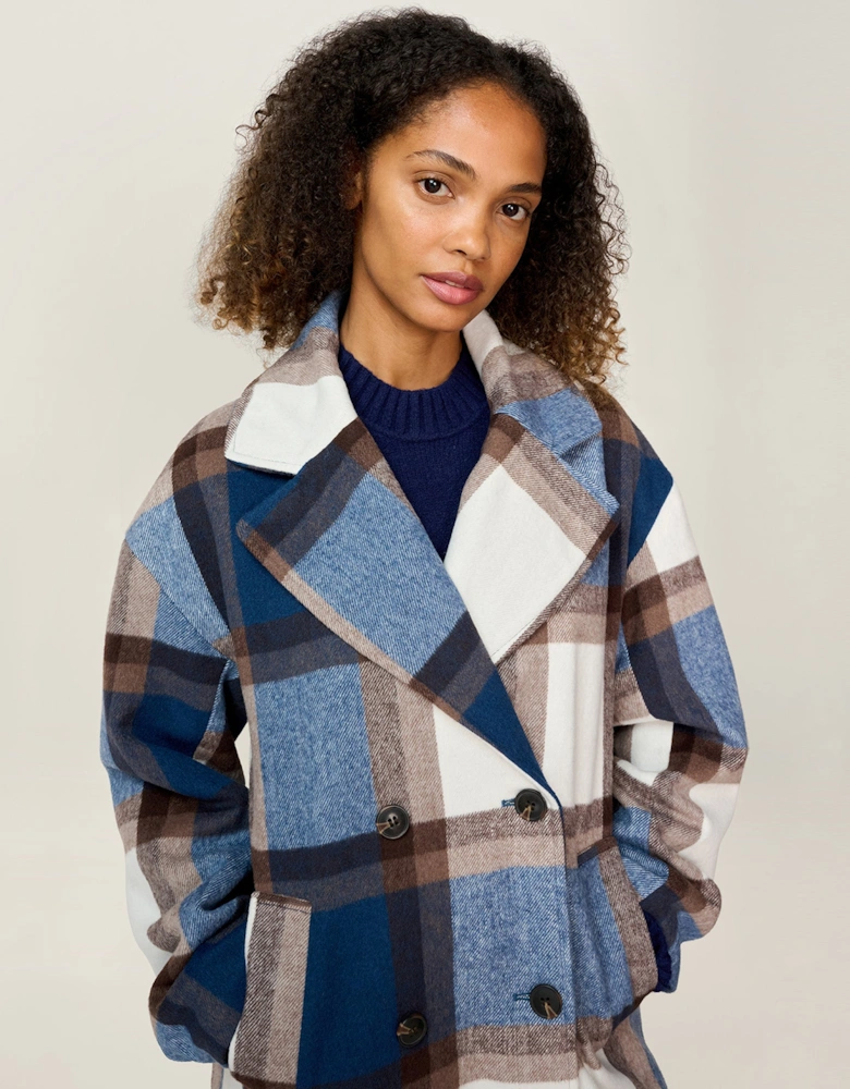 Tina Wool Blend Coat in Blue Check
