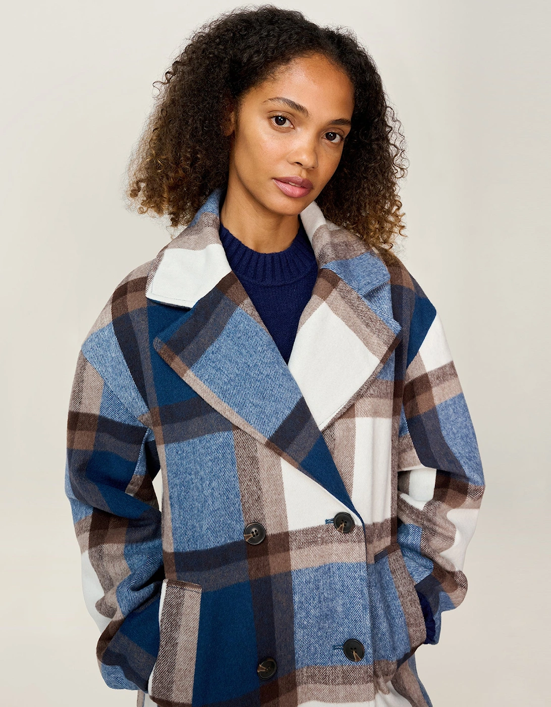 Tina Wool Blend Coat in Blue Check