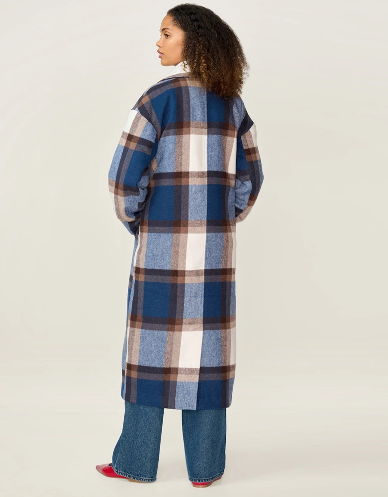 Tina Wool Blend Coat in Blue Check