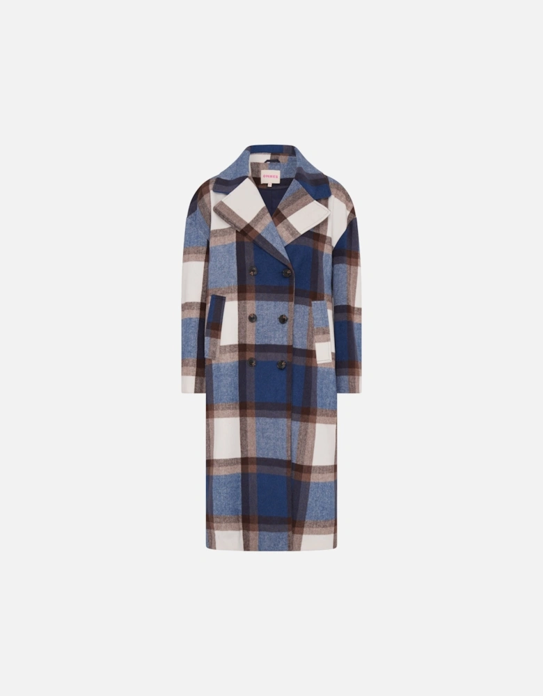 Tina Wool Blend Coat in Blue Check