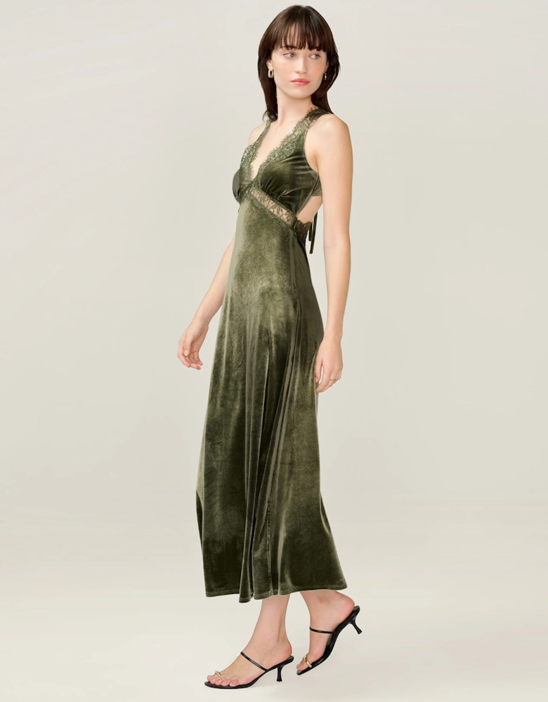 Aurelia Velvet Dress in Pear Green