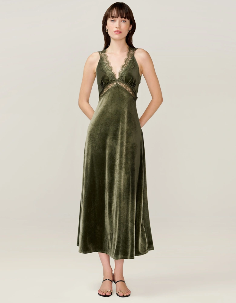 Aurelia Velvet Dress in Pear Green