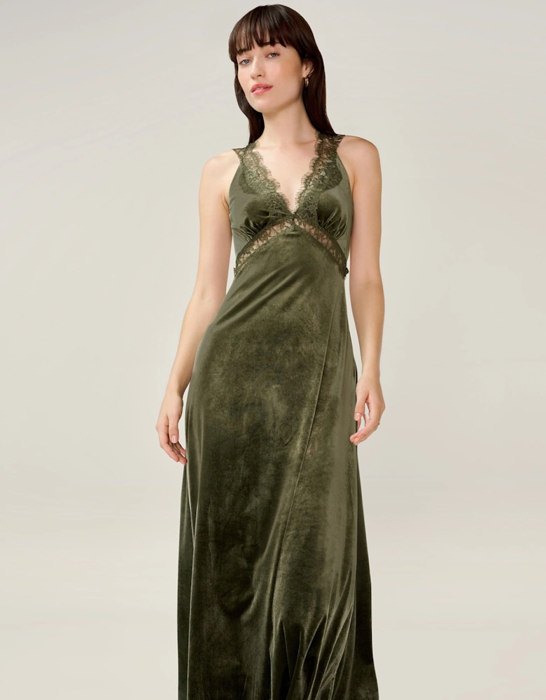 Aurelia Velvet Dress in Pear Green