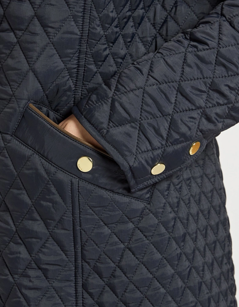 ROSEWELL Longline Quilted Showerproof Coat with Collar Navy