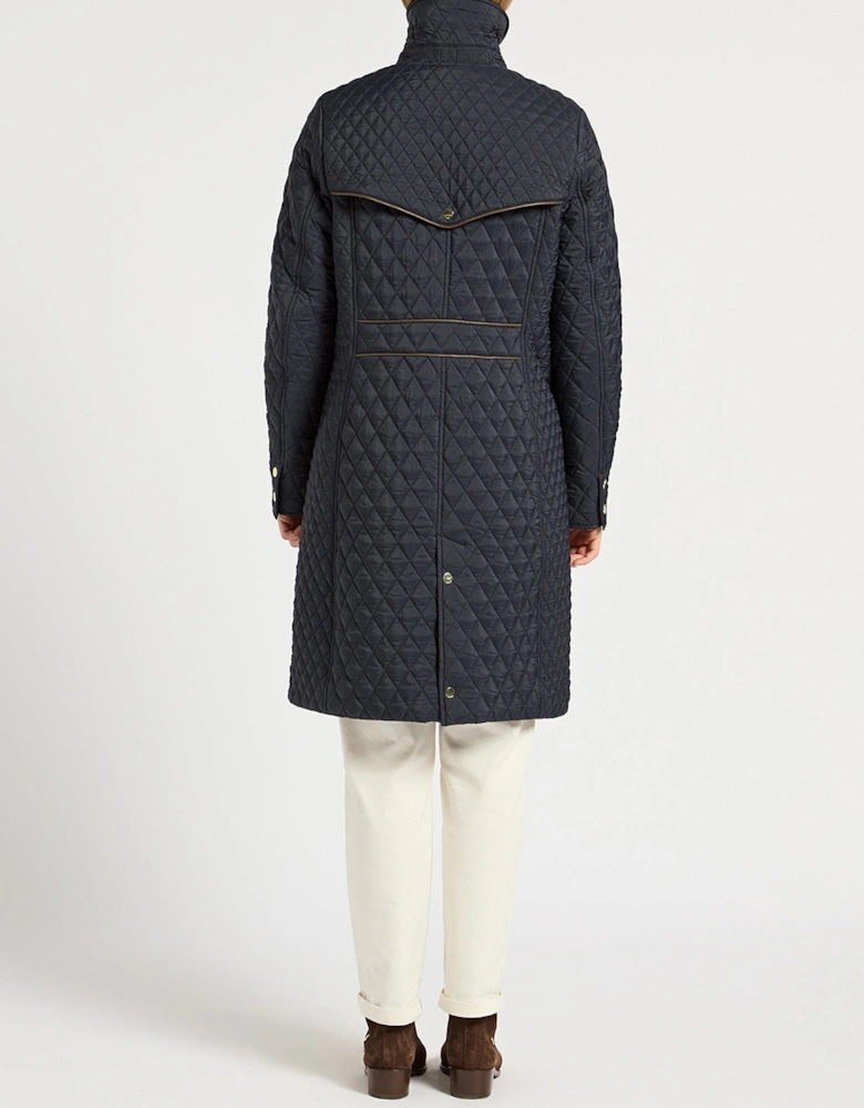 ROSEWELL Longline Quilted Showerproof Coat with Collar Navy