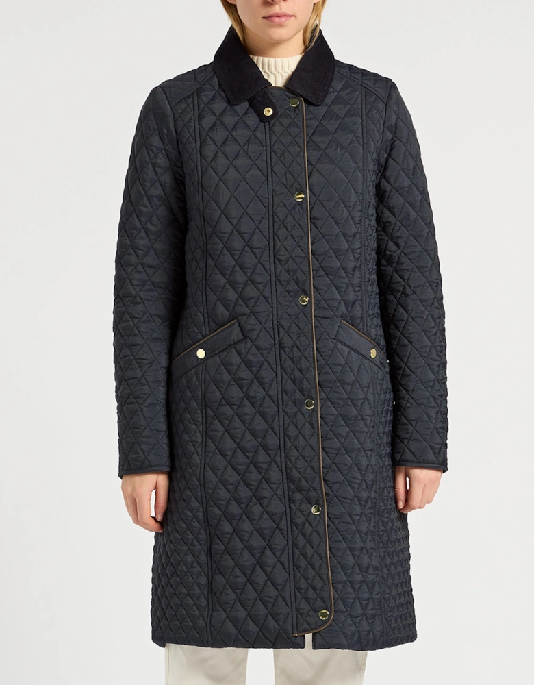ROSEWELL Longline Quilted Showerproof Coat with Collar Navy