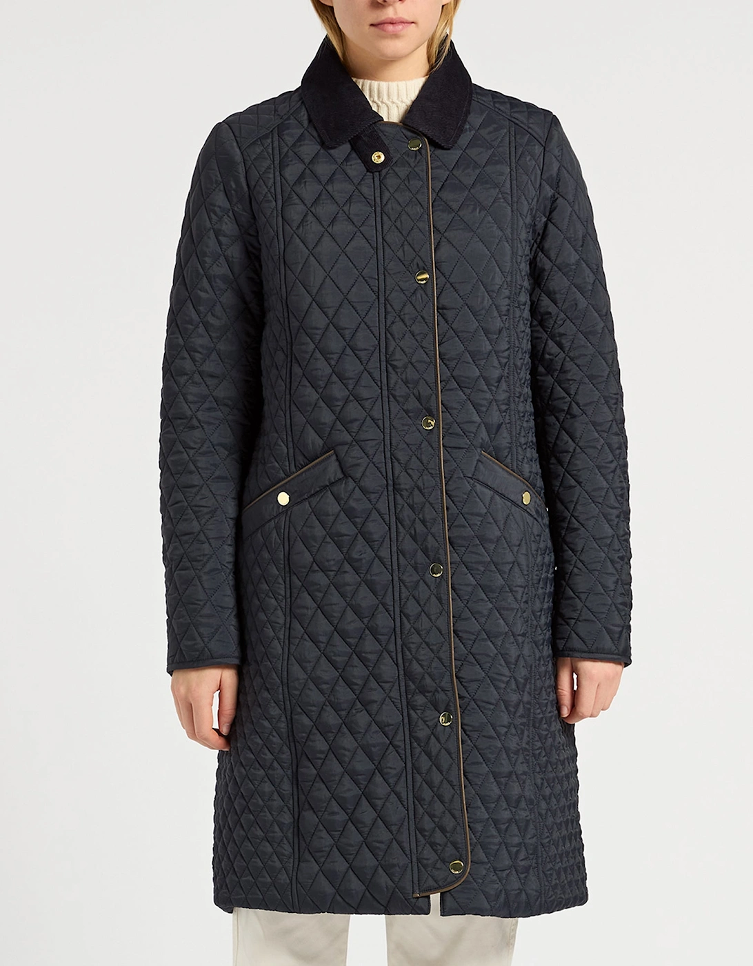 ROSEWELL Longline Quilted Showerproof Coat with Collar Navy