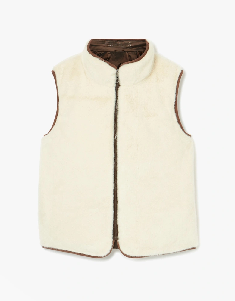 REVERSIBLE FUR Faux Fur Padded Gilet Brown/Cream