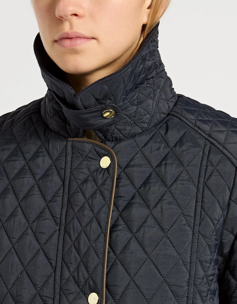 ROSEWELL Longline Quilted Showerproof Coat with Collar Navy