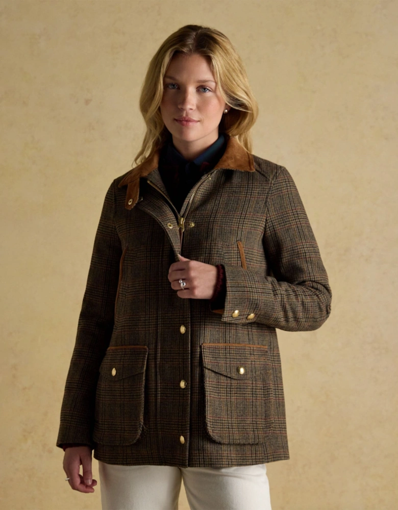 CONTEMPORARY Womens Check Tweed Fieldcoat Brown