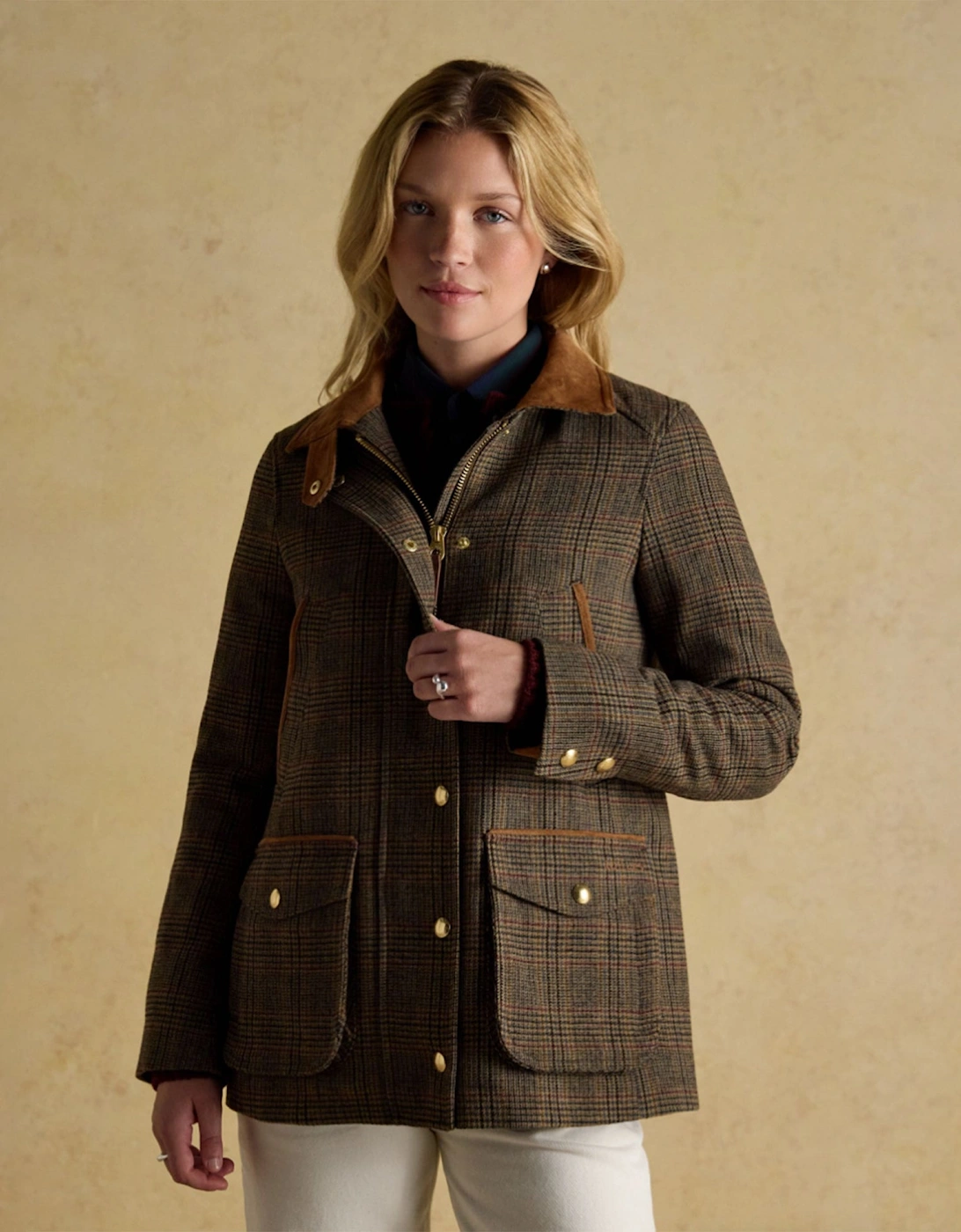 CONTEMPORARY Womens Check Tweed Fieldcoat Brown