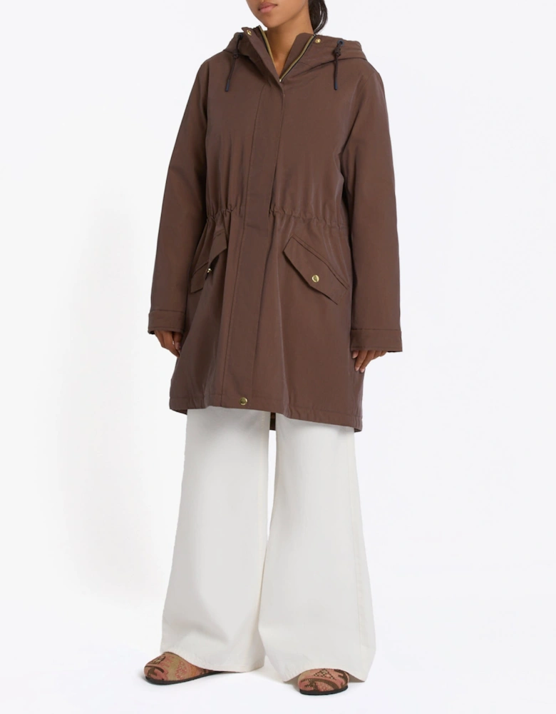 PORTWELL Waterproof Hoodie Raincoat With Adjustable Waist Brown