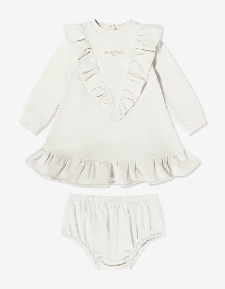 Baby Girls Ruffle Jersey Dress in Beige