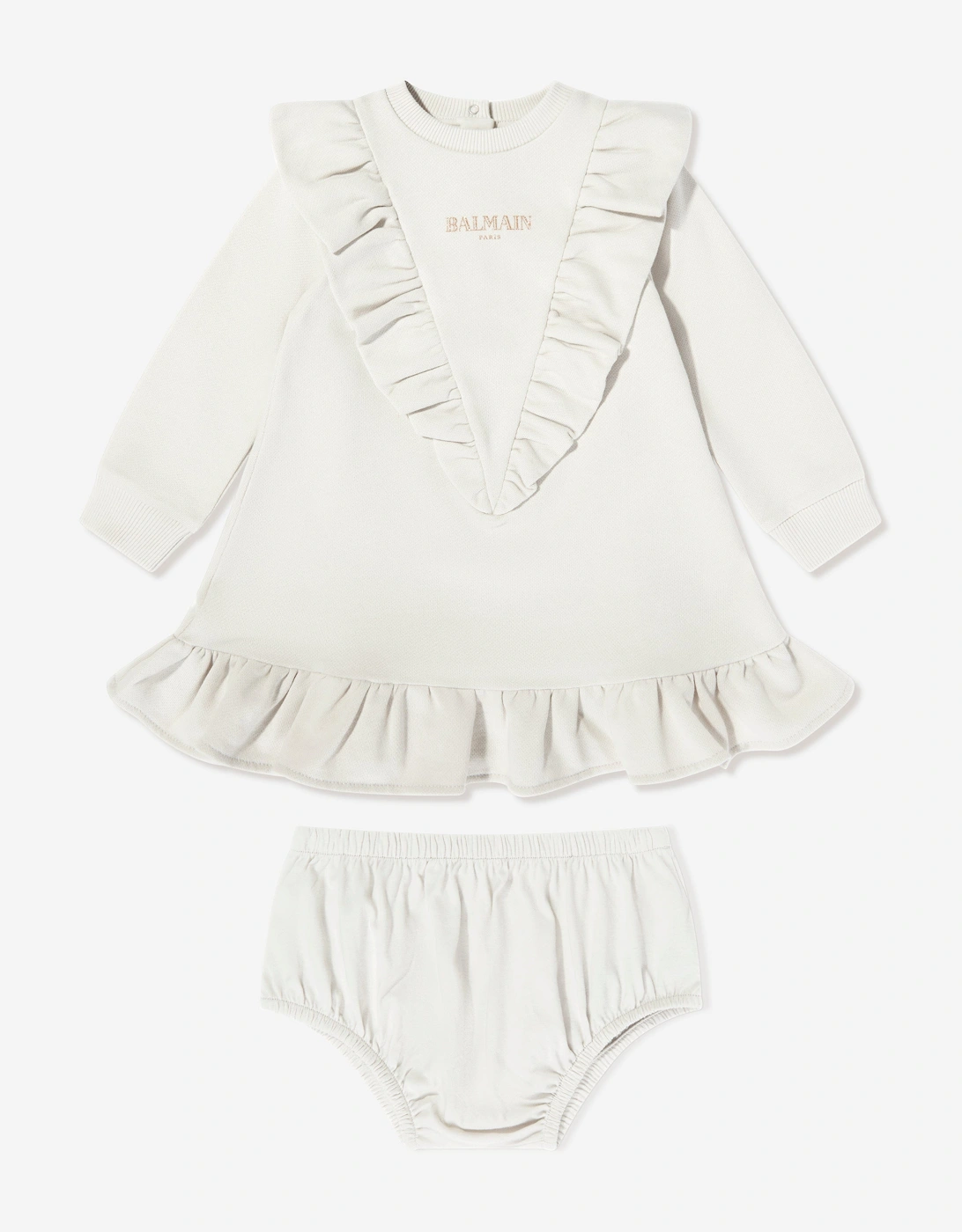 Baby Girls Ruffle Jersey Dress in Beige, 6 of 5