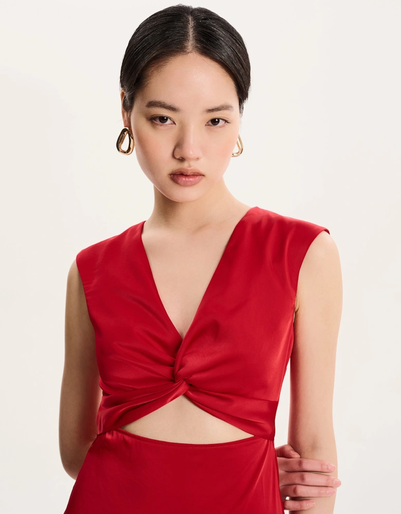 Marin Twist Satin Dress in Barbados Cherry