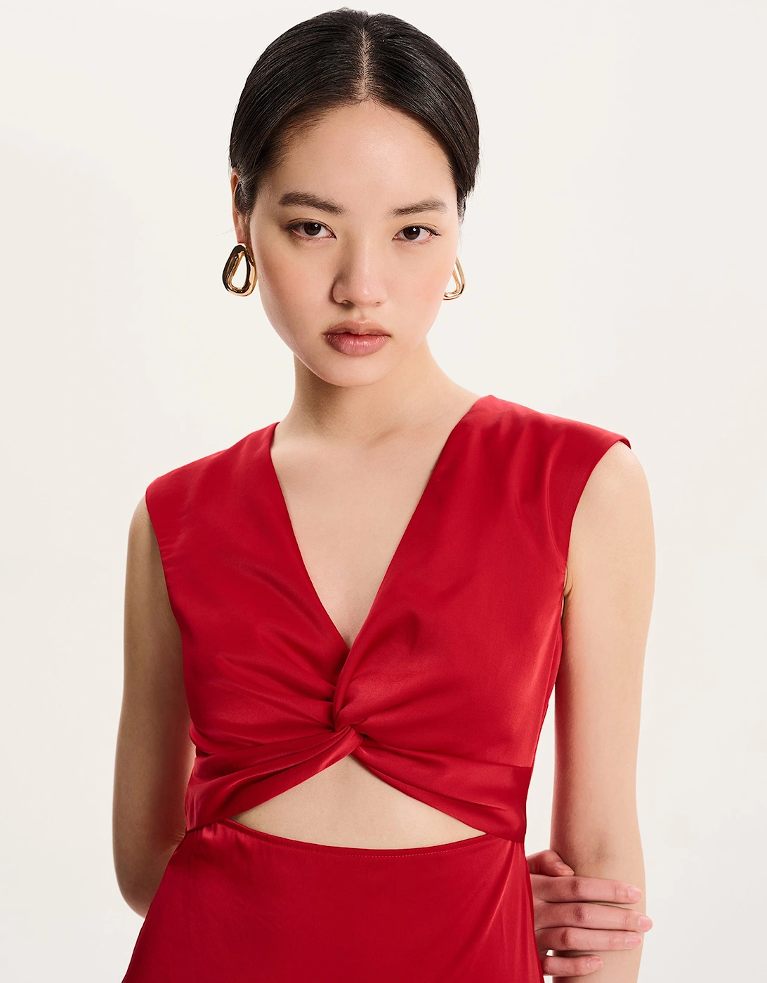 Marin Twist Satin Dress in Barbados Cherry