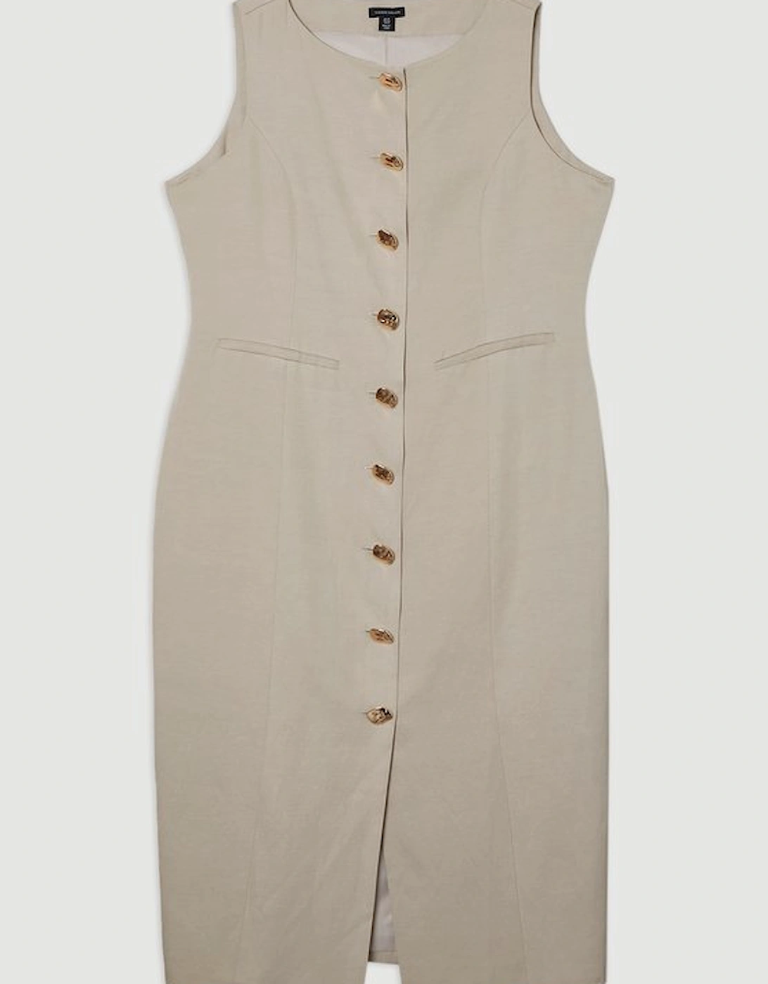 Plus Size Viscose Linen Tailored Statement Button Front Pencil Midi Dress