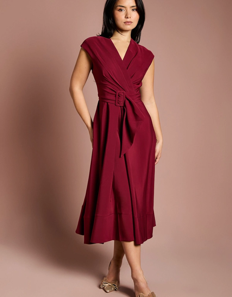 Petite Belted Crepe Dress