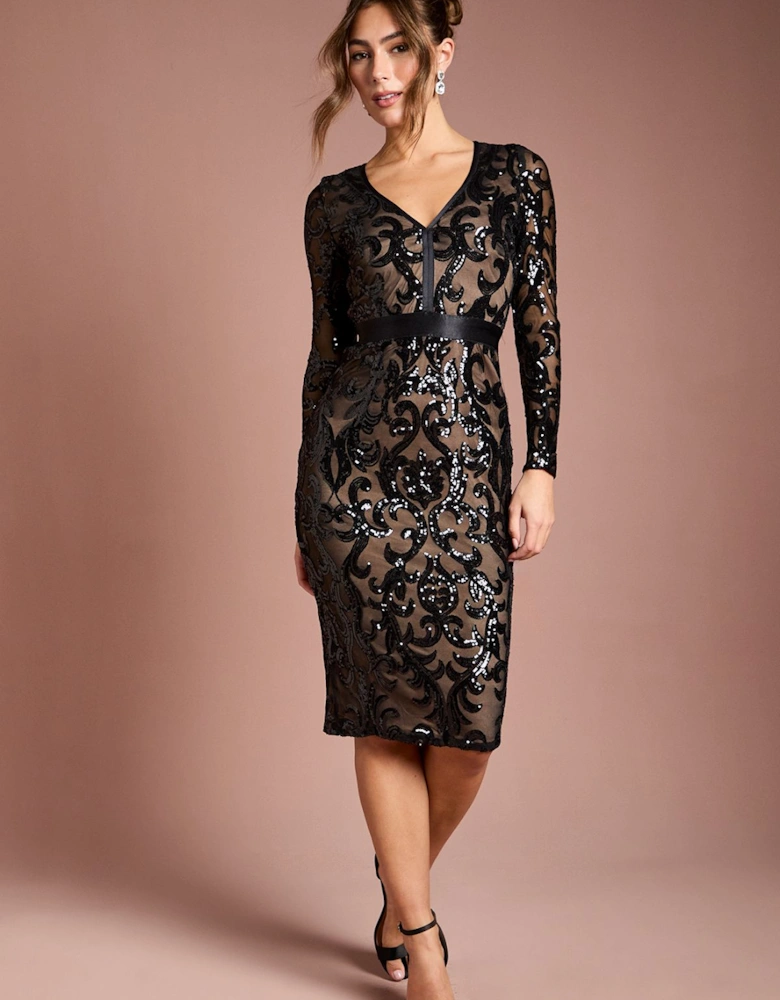 Long Sleeve Bodycon Sequin Midi dress