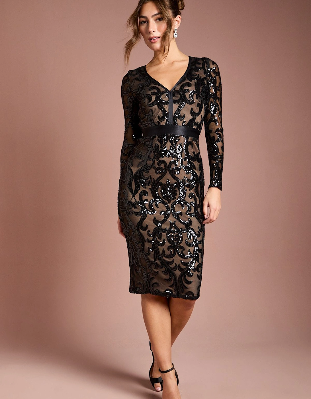 Long Sleeve Bodycon Sequin Midi dress, 2 of 1