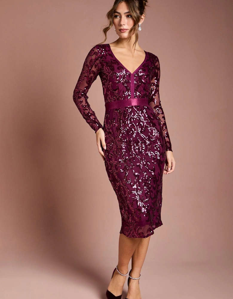 Long Sleeve Bodycon Sequin Midi dress