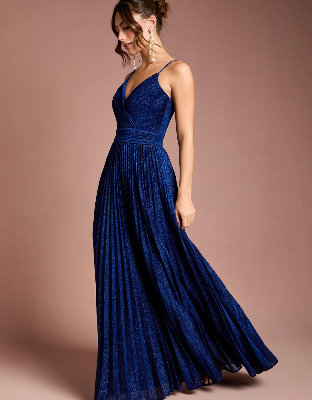 V neck Cami Shimmer Pleated Maxi Dress, 2 of 1