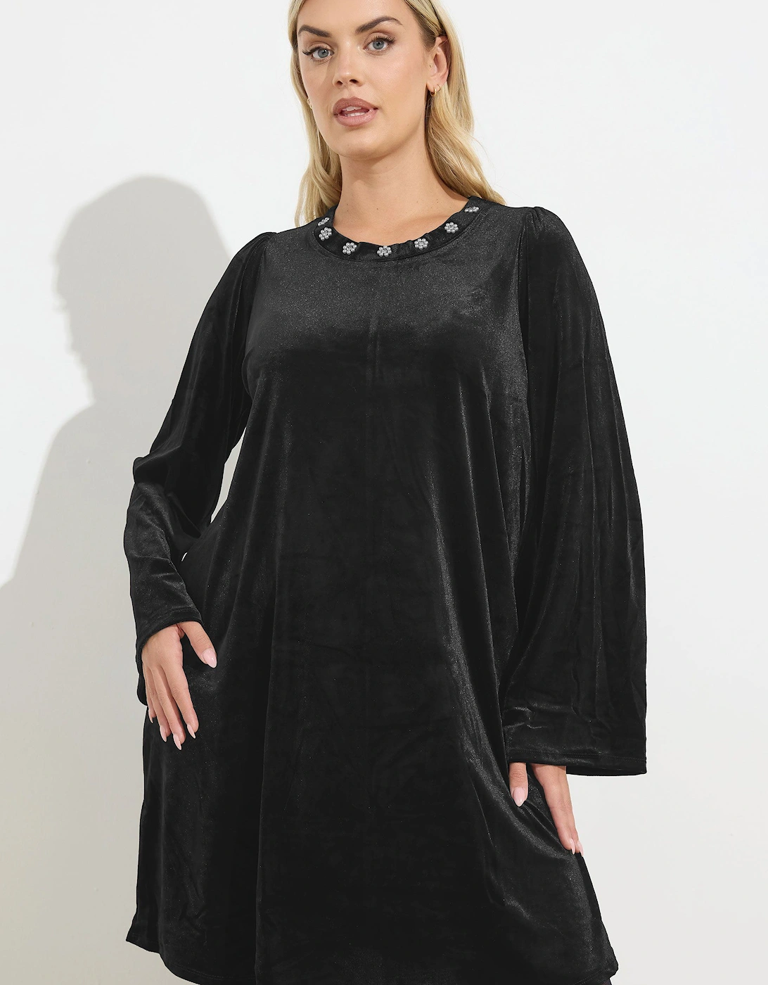 Velour Embellished Shift Dress, 2 of 1