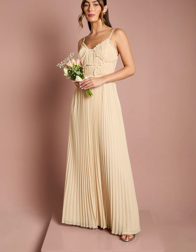 Strappy Pleated Bridesmaid Dress With Ruffle Detail