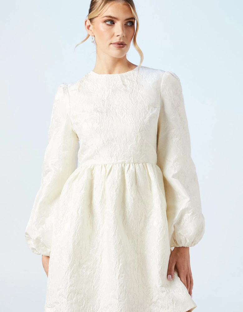 Bridal Blouson Sleeve Jacquard Mini Dress