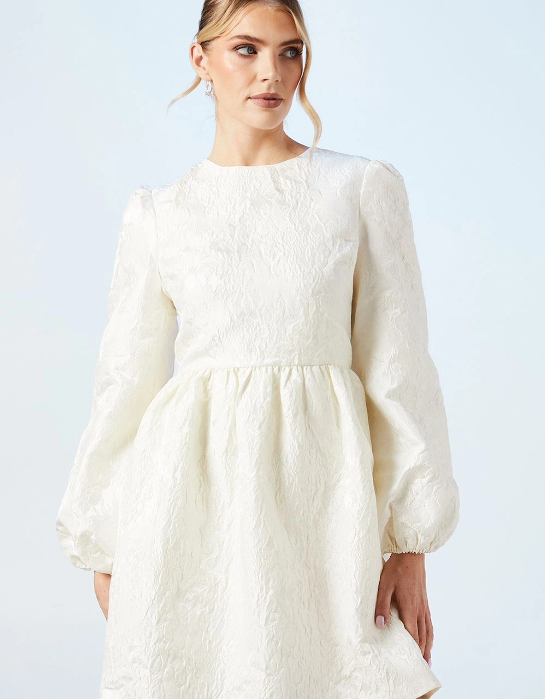 Bridal Blouson Sleeve Jacquard Mini Dress, 2 of 1
