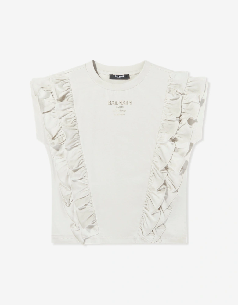 Girls Logo Ruffle Top in Beige