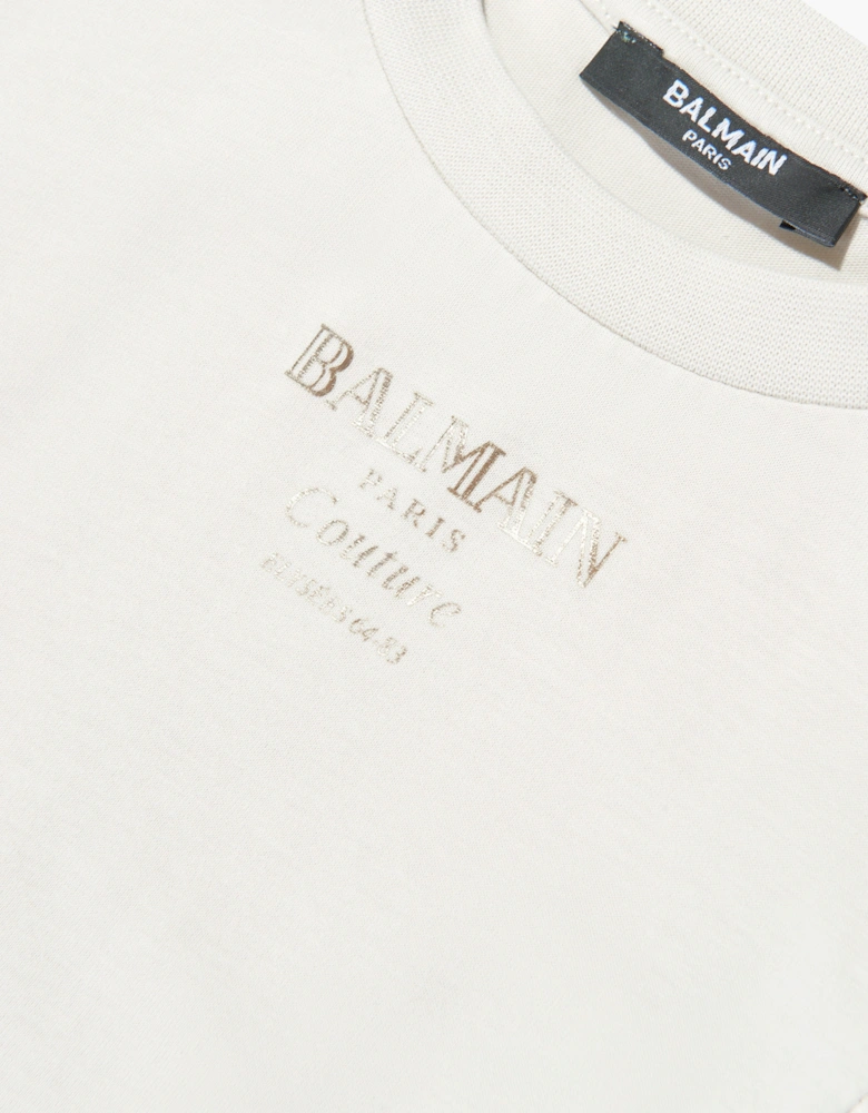 Girls Logo Ruffle Top in Beige