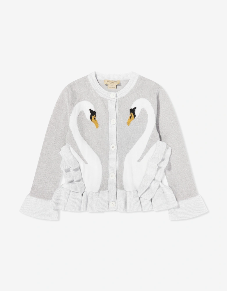 Girls Swan Cardigan in Silver