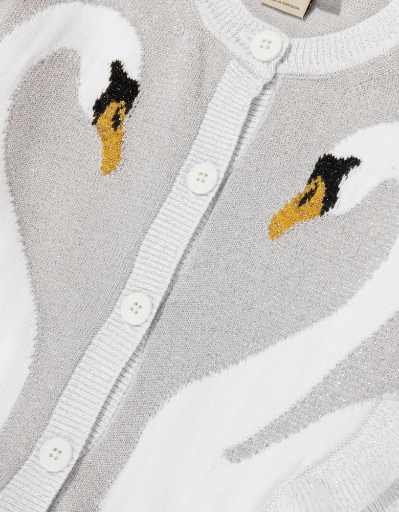 Girls Swan Cardigan in Silver