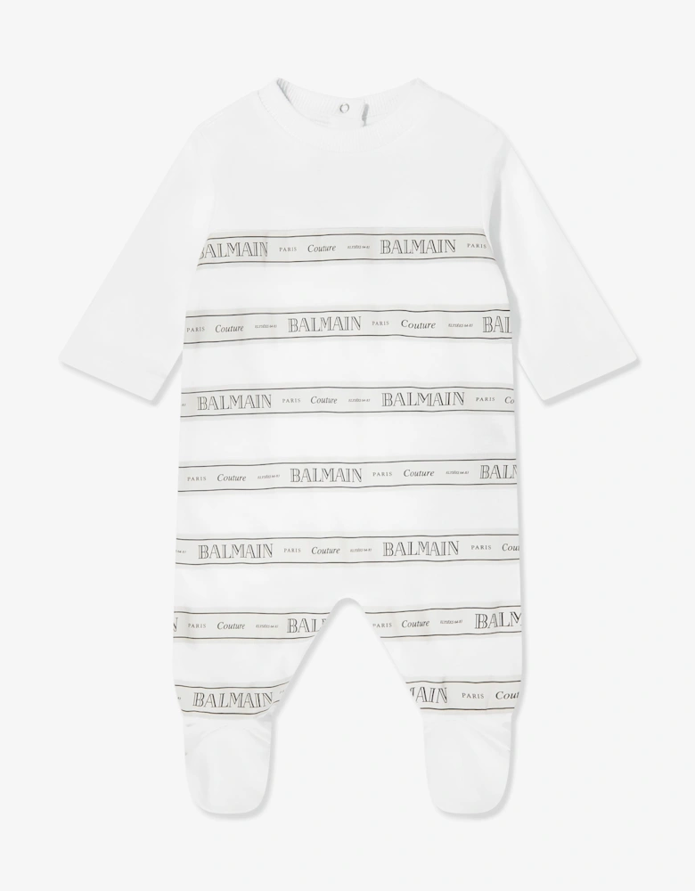 Baby Striped Logo Babygrow in White