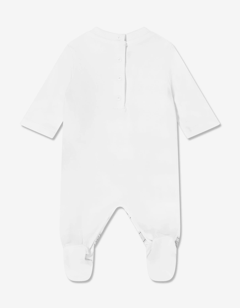 Baby Striped Logo Babygrow in White
