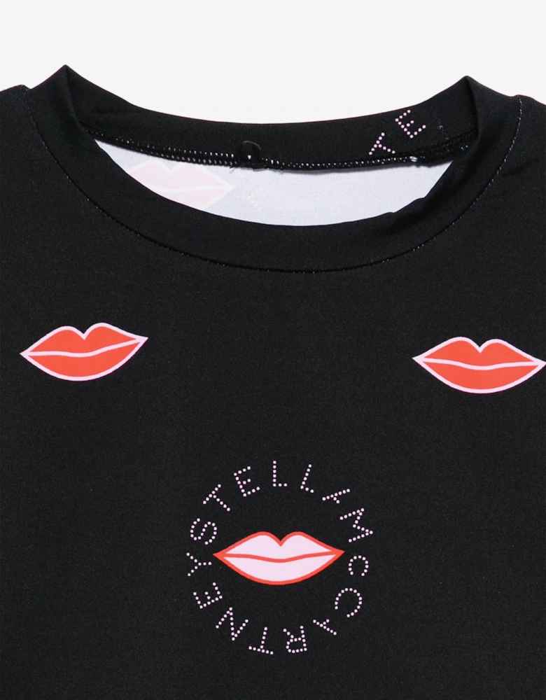 Girls Long Sleeve Lips AOP Top in Black