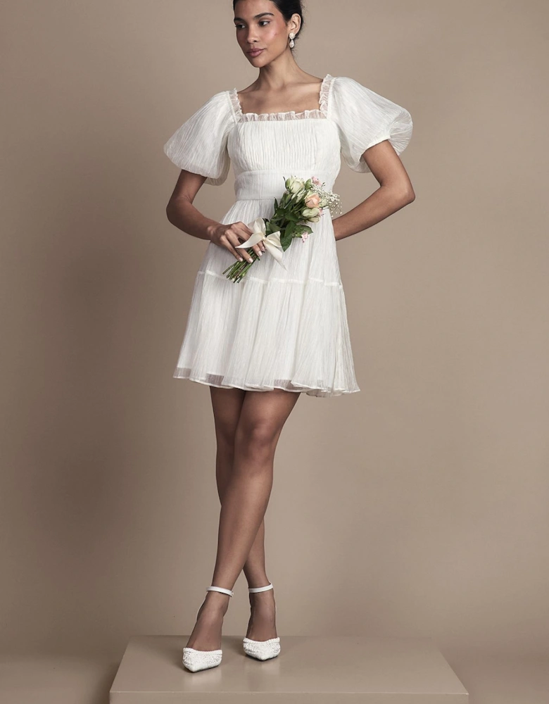 Puff Sleeve Organza Mini Bridal Dress
