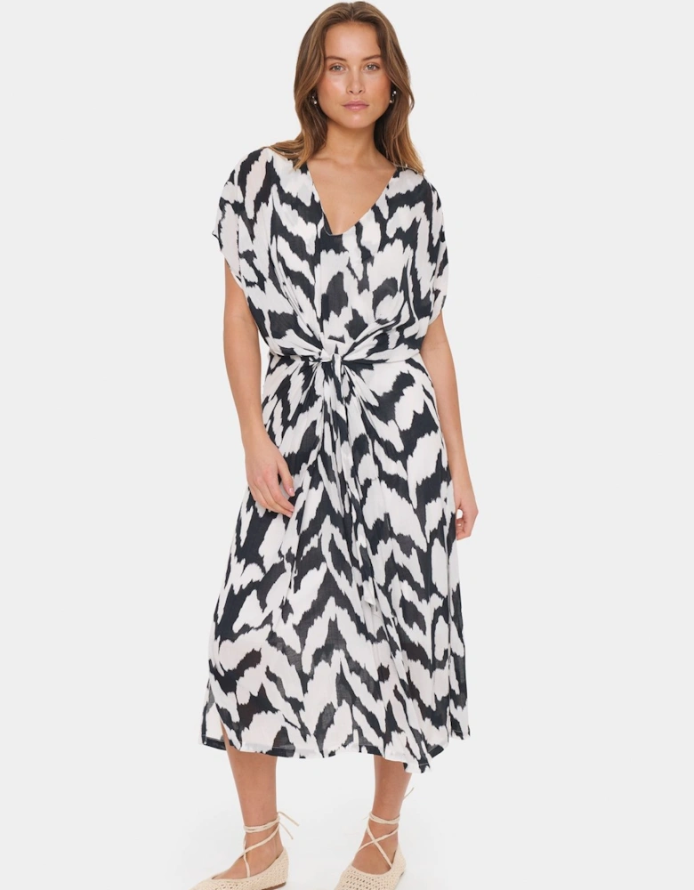 Eya V-neck Knot Detail Printed Dress