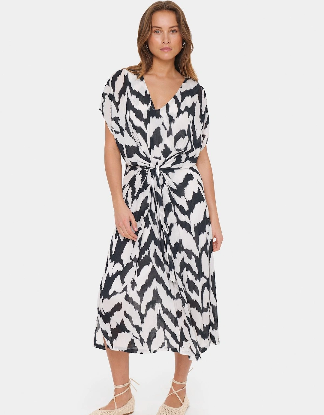 Eya V-neck Knot Detail Printed Dress, 2 of 1