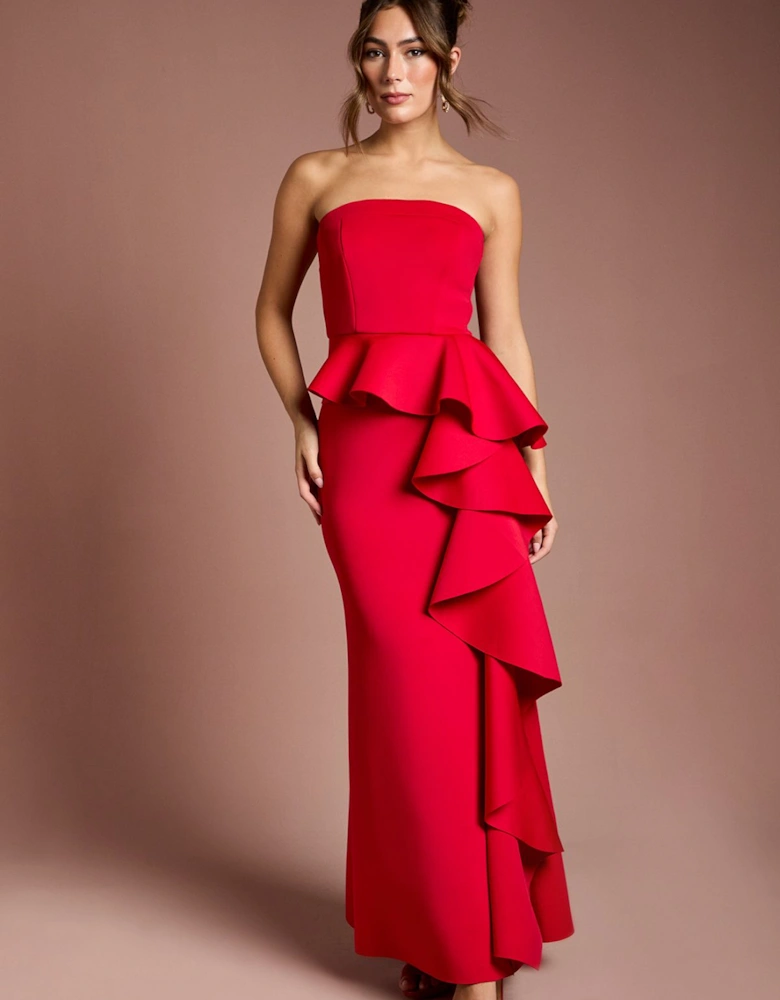 Bandeau Ruffle Stretch Crepe Maxi Dress