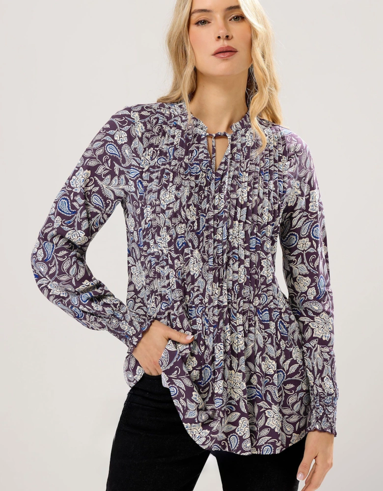 Tall Tie Neck Pintuck Blouse